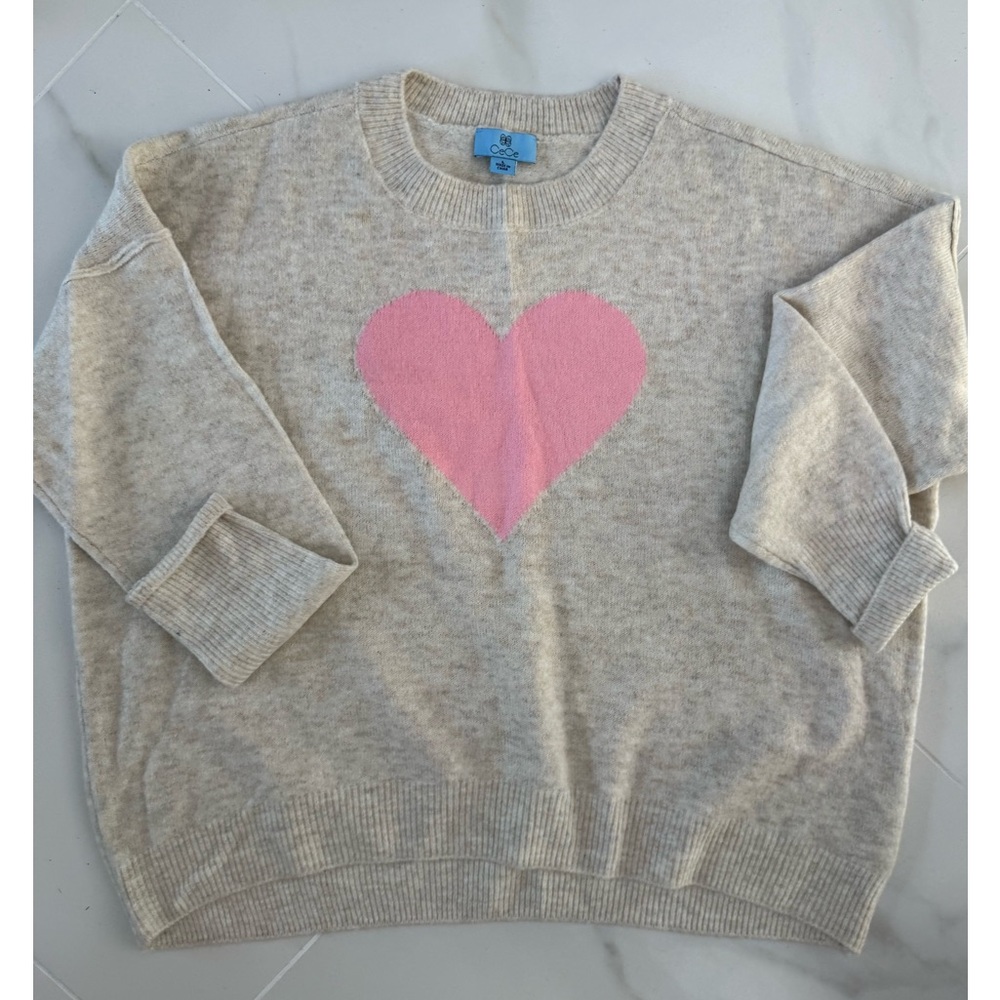 Cozy Beige Sweater with Pink Heart